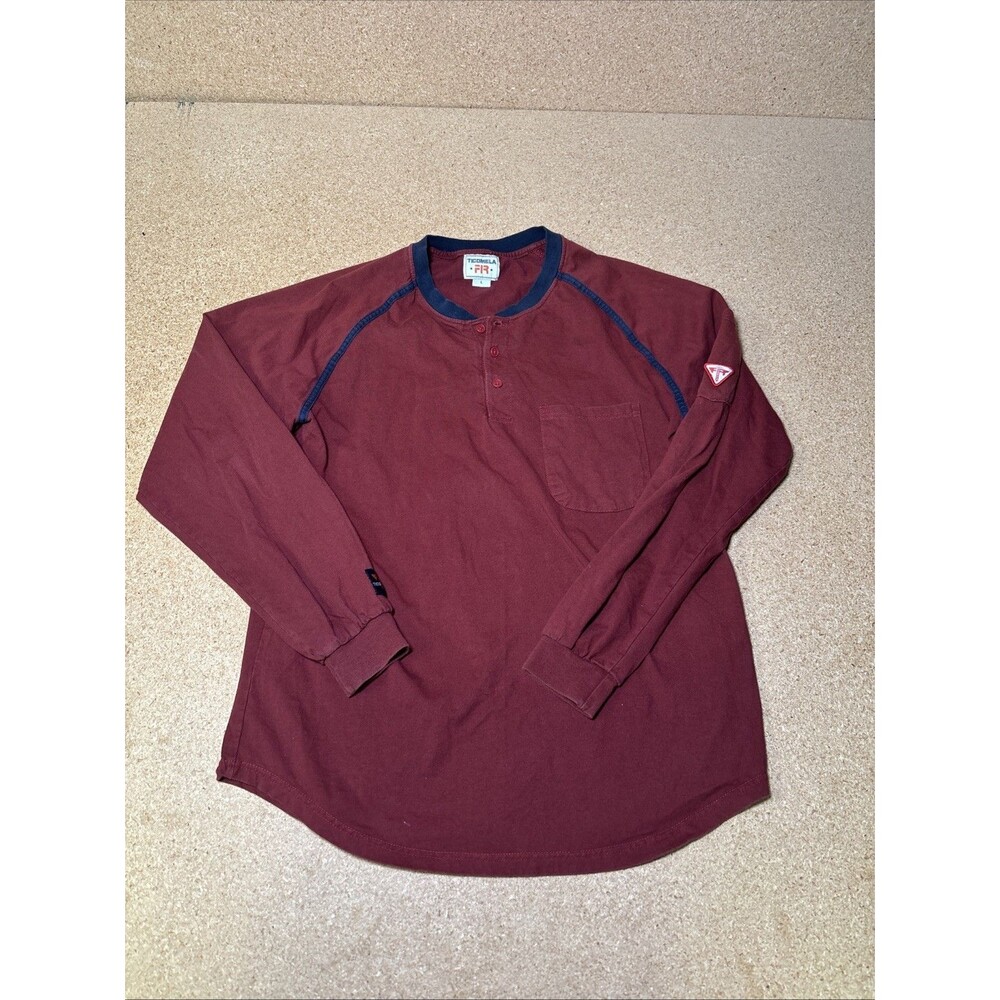 TICOMELA FR NFPA2112 CAT 2 Red Long Sleeve Pocket Henley Shirt Mens Large D2